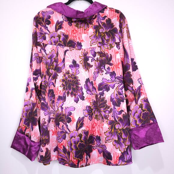 Anthropologie Luxe Sleep Velvet Trim Long Sleeve Pajama Lounge Top, Size 1X, NWT - Picture 3 of 7